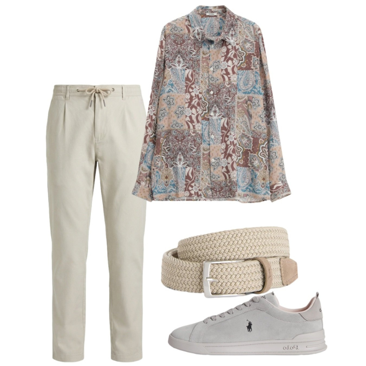 Outfit uomo - Giugno. Stile Casual per Tutti i giorni. Abbinamento con camicie, cinture, pantaloni, sneakers.