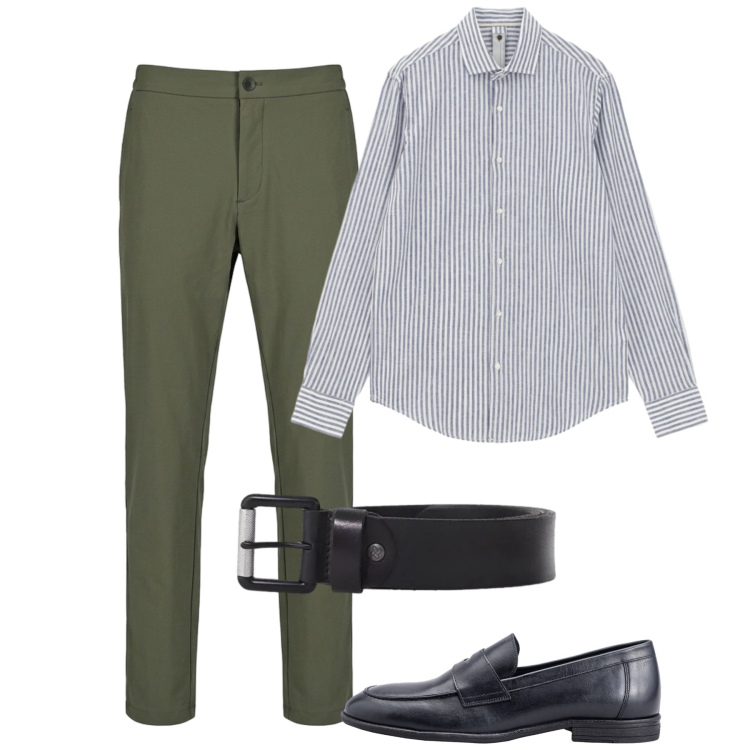 Outfit uomo - Giugno. Stile Casual per Tutti i giorni. Abbinamento con camicie, cinture, scarpe stringate, pantaloni.