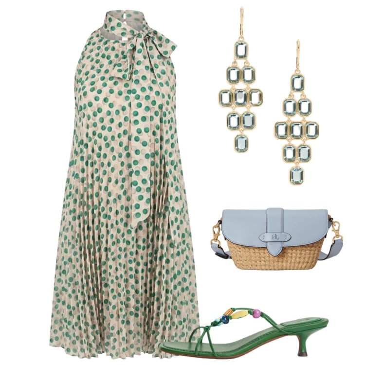 Outfit donna - Giugno. Stile Chic per Cerimonia. Abbinamento con vestiti corti, borse a spalla, sandali gioiello, orecchini.