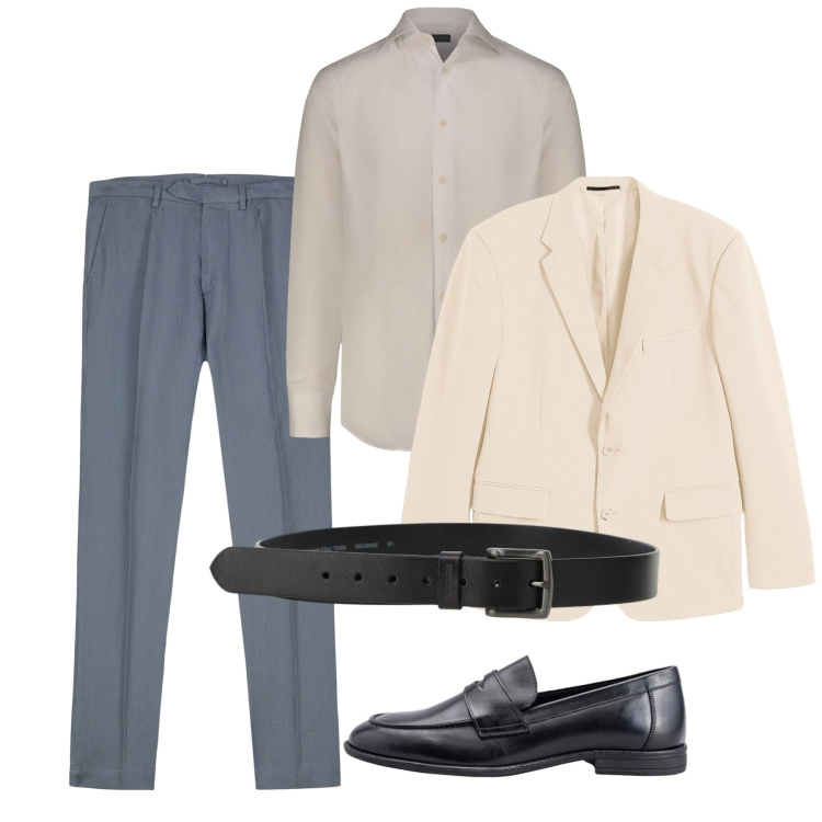 Outfit uomo - Giugno. Stile Casual per Tutti i giorni. Abbinamento con giacche, cinture, pantaloni, scarpe stringate, camicie.