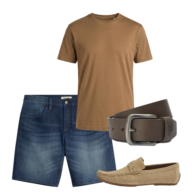 Outfit uomo - Giugno. Stile Casual per Tutti i giorni. Abbinamento con shorts, scarpe stringate, t-shirt, cinture.