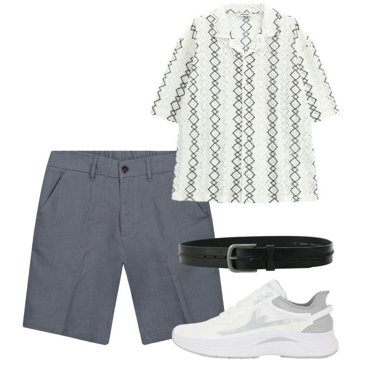 Outfit uomo - Giugno. Stile Casual per Tutti i giorni. Abbinamento con cinture, camicie a manica corta, sneakers, bermuda.