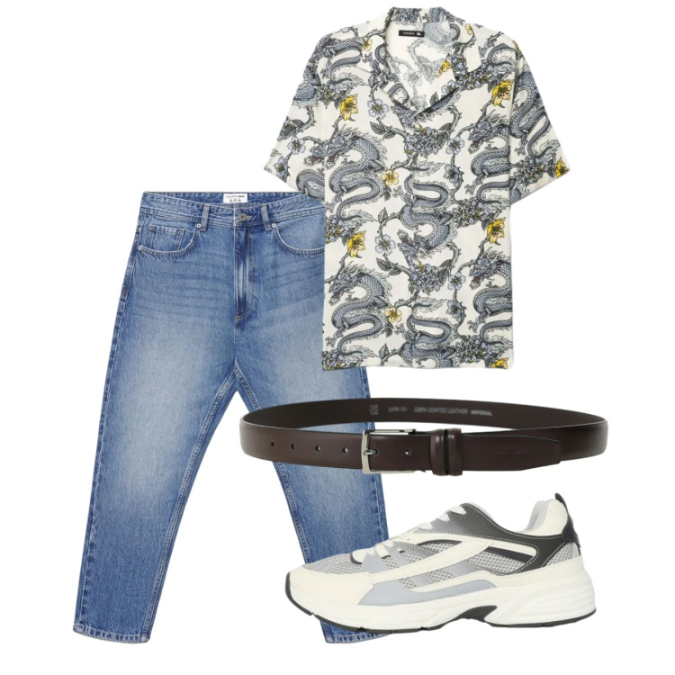 Outfit uomo - Giugno. Stile Casual per Tutti i giorni. Abbinamento con sneakers, jeans, camicie a manica corta, cinture.