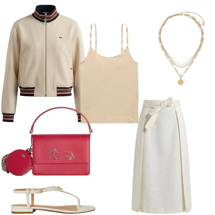 Outfit donna - Total look #2416097. Stile Casual chic per Tutti i giorni. Abbinamento con gonne longuette, felpe, borse a tracolla, ciondoli, magliette intime, sandali in pelle.