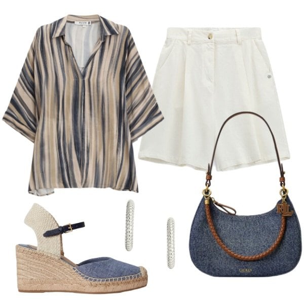 Outfit donna - Total look #2416107. Stile Urban per Tutti i giorni. Abbinamento con camicie, bermuda, orecchini, espadrillas, borse a spalla.