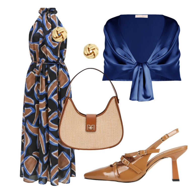 Outfit donna - Blu. Stile Chic per Serata fuori. Abbinamento con décolleté, vestiti lunghi, borse a spalla, stole, orecchini.