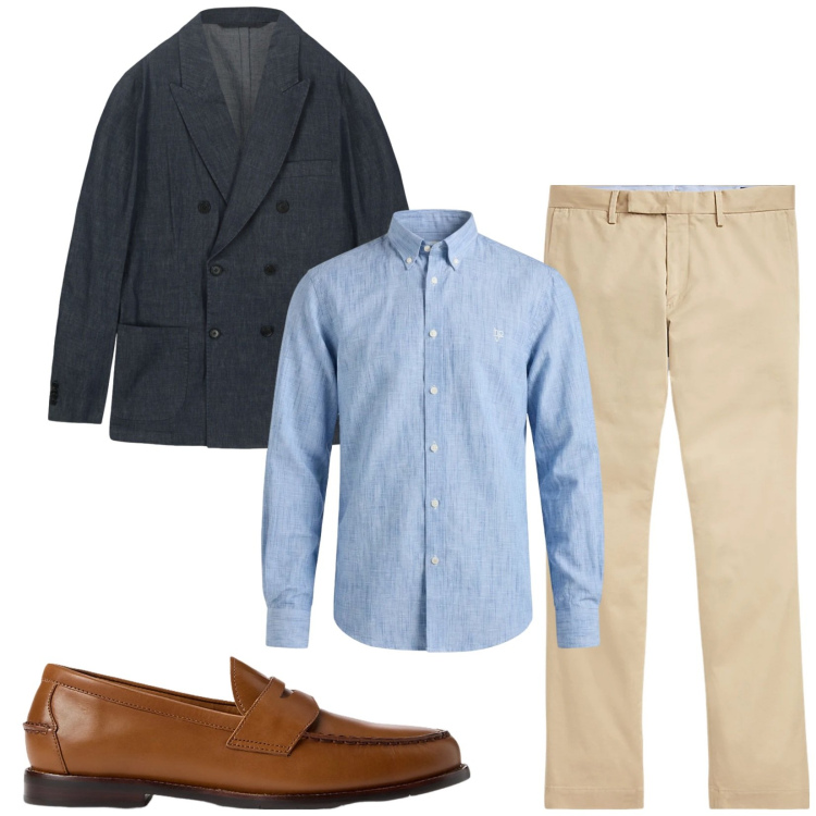 Outfit uomo - Total look #2416123. Stile Business/Elegante per Ufficio. Abbinamento con camicie, giacche, scarpe stringate, pantaloni chino.