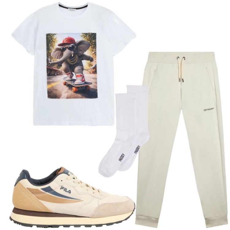 Outfit uomo - Total look #2416125. Stile Casual per Sport. Abbinamento con sneakers, t-shirt, pantaloni, calzini.