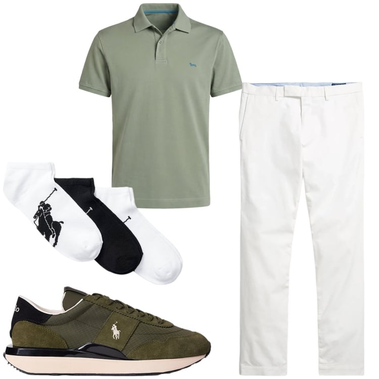 Outfit uomo - Total look #2416130. Stile Casual per Tutti i giorni. Abbinamento con polo, calzini, pantaloni chino, sneakers.