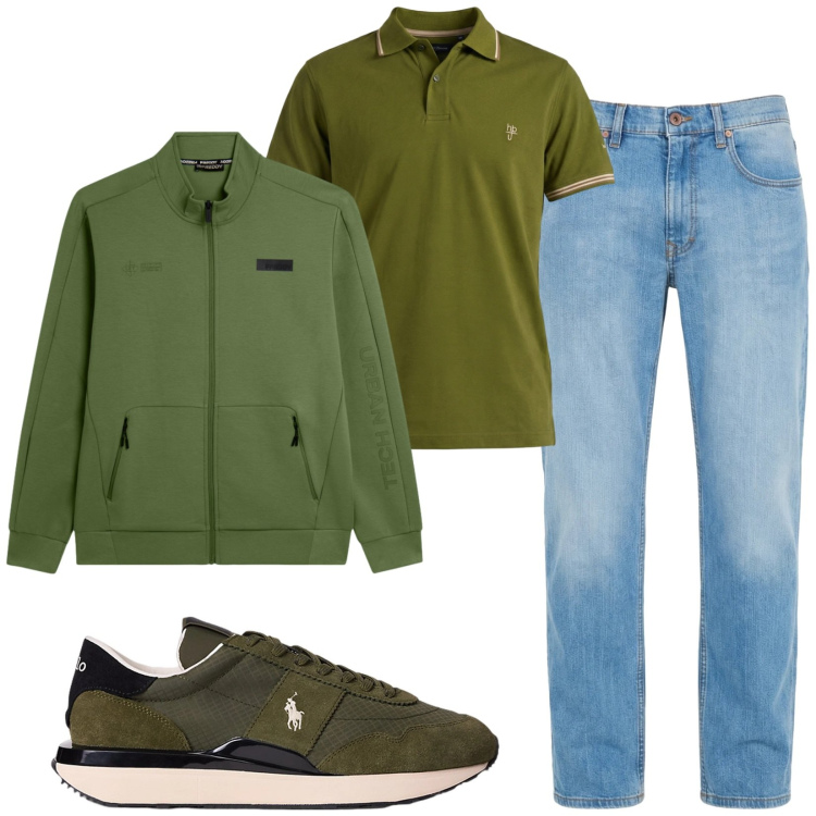 Outfit uomo - Total look #2416134. Stile Casual per Tutti i giorni. Abbinamento con jeans, polo, felpe, sneakers.