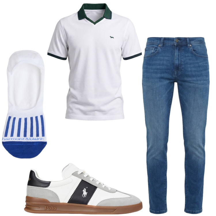Outfit uomo - Total look #2416135. Stile Casual per Tutti i giorni. Abbinamento con polo, calzini, jeans slim fit, sneakers.