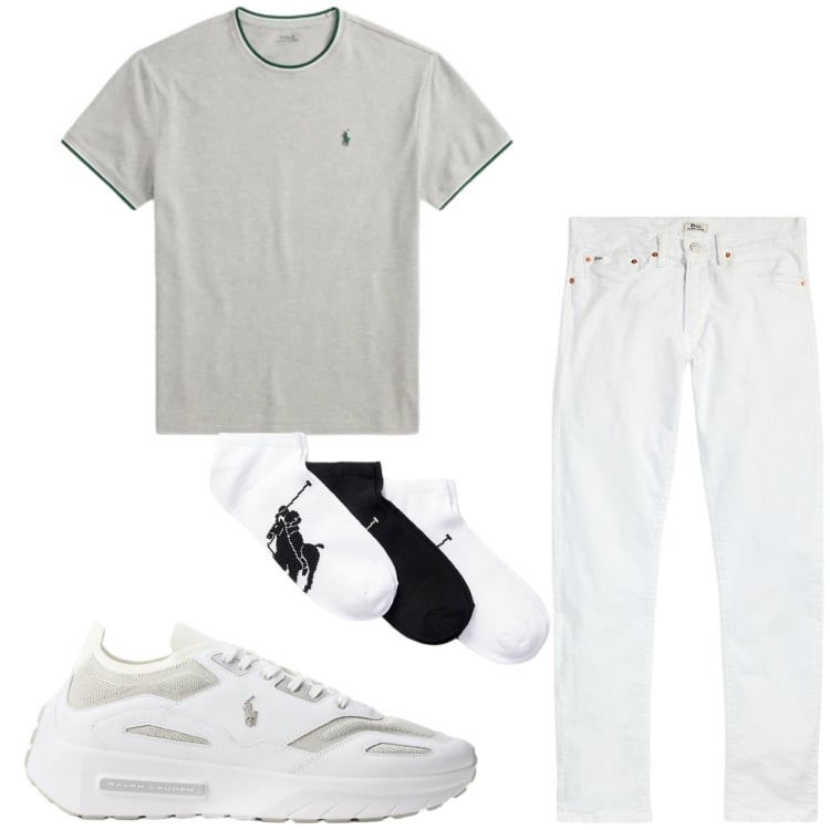 Outfit uomo - Total look #2416143. Stile Casual per Tutti i giorni. Abbinamento con calzini, jeans, sneakers, t-shirt.