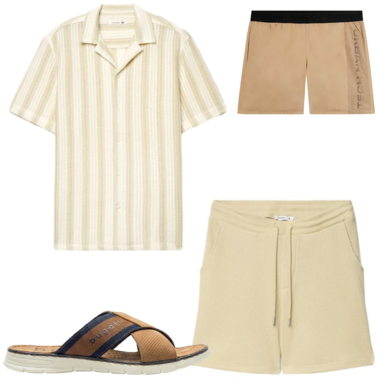 Outfit uomo - Total look #2416144. Stile Casual per Mare. Abbinamento con sandali, camicie a manica corta, bermuda, costumi.