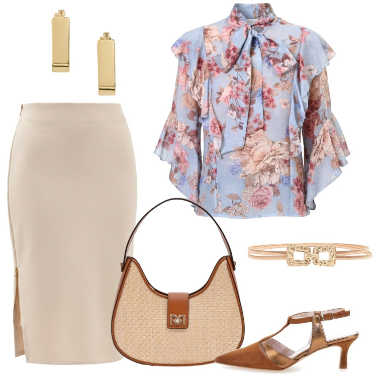 Outfit donna - Femminilità. Stile Chic per Cerimonia. Abbinamento con bluse, gonne longuette, cinture, borse a spalla, orecchini, décolleté.