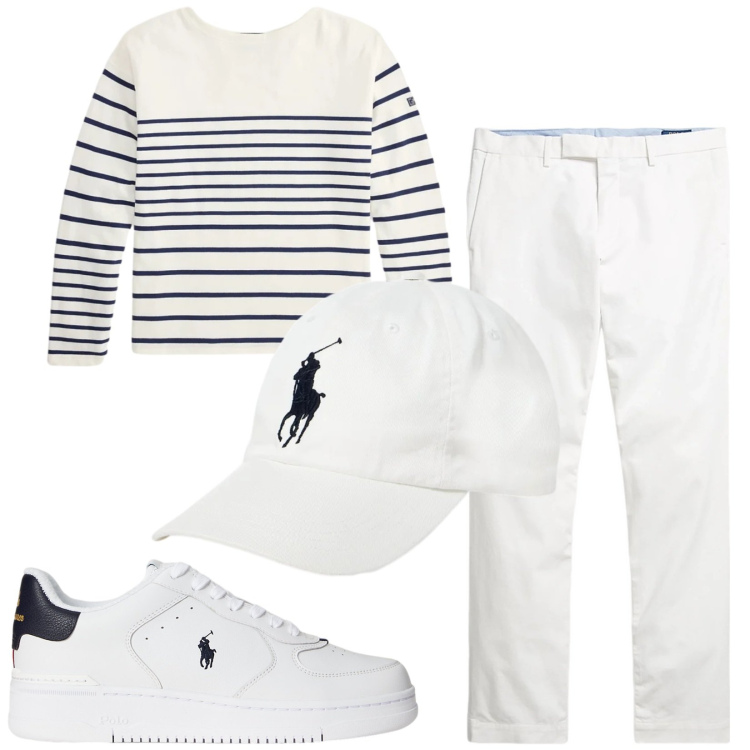Outfit uomo - Total look #2416153. Stile Trendy per Tutti i giorni. Abbinamento con pantaloni chino, sneakers, cappelli con visiera, pullovers.