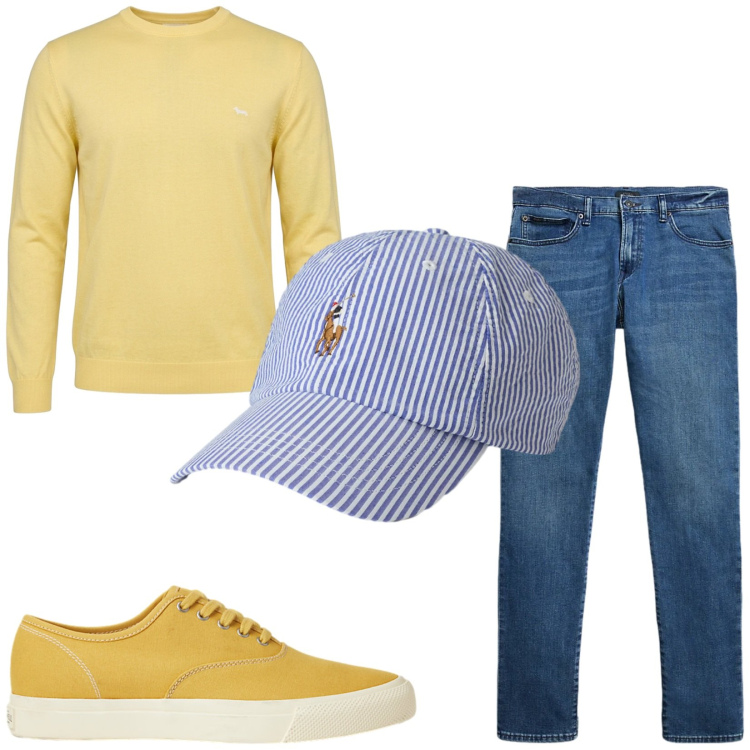 Outfit uomo - Total look #2416156. Stile Trendy per Tutti i giorni. Abbinamento con pullovers, jeans, sneakers, cappelli con visiera.