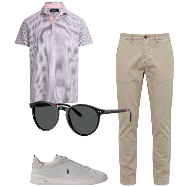 Outfit uomo - Total look #2416160. Stile Casual per Tutti i giorni. Abbinamento con pantaloni chino, occhiali da sole, polo, sneakers.
