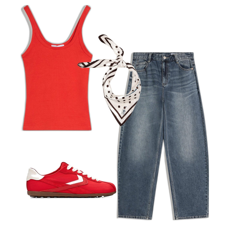 Outfit mujer - Casual chic #7922. Estilo Casual chic para Todos los días. Combinación con camiseta, bandas para el pelo, vaqueros, sneakers.
