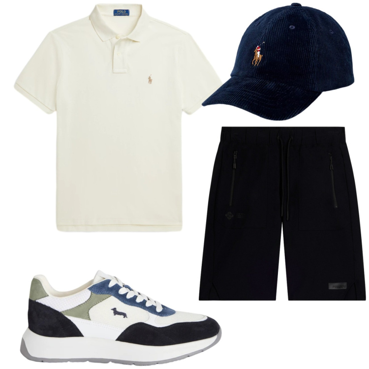 Outfit uomo - Total look #2416168. Stile Trendy per Sport. Abbinamento con sneakers, bermuda, cappelli, polo.