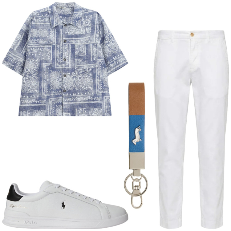 Outfit uomo - Total look #2416169. Stile Casual per Tutti i giorni. Abbinamento con camicie a manica corta, portachiavi, pantaloni chino, sneakers.