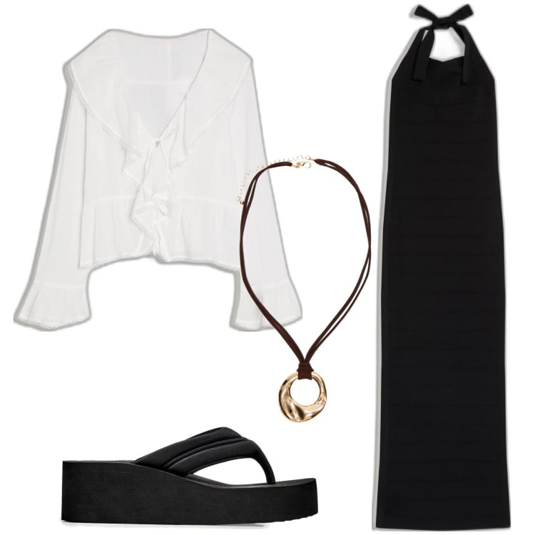 Outfit mujer - Años 90. Estilo Urban para Todos los días. Combinación con sandalias, colgantes, blusas, vestidos midi/longuettes.