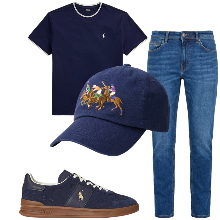 Outfit uomo - Total look #2416171. Stile Casual per Tutti i giorni. Abbinamento con jeans, sneakers, cappelli, t-shirt.