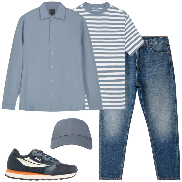 Outfit uomo - Una camicia sopra. Stile Trendy per Tutti i giorni. Abbinamento con sneakers, jeans, cappelli con visiera, polo, t-shirt.