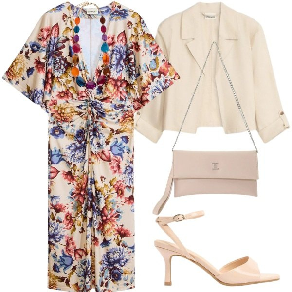 Outfit donna - Total look #2416215. Stile Chic per Cerimonia. Abbinamento con sandali col tacco, vestiti midi/longuette, blazer, borse a tracolla, collane.