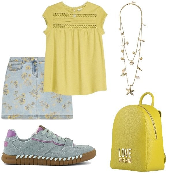 Outfit donna - Total look #2416217. Stile Trendy per Scuola/Università. Abbinamento con zaini, maglieria, collane, minigonne, sneakers.