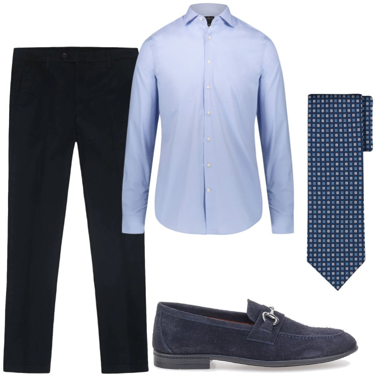 Outfit uomo - Riunioni. Stile Business/Elegante per Ufficio. Abbinamento con camicie, pantaloni, cravatte, scarpe stringate.