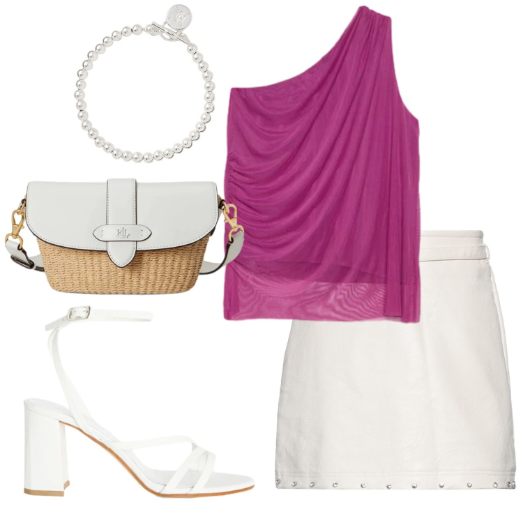 Outfit donna - Total look #2416255. Stile Basic per Tutti i giorni. Abbinamento con minigonne, sandali in pelle, top, braccialetti, borse a spalla.