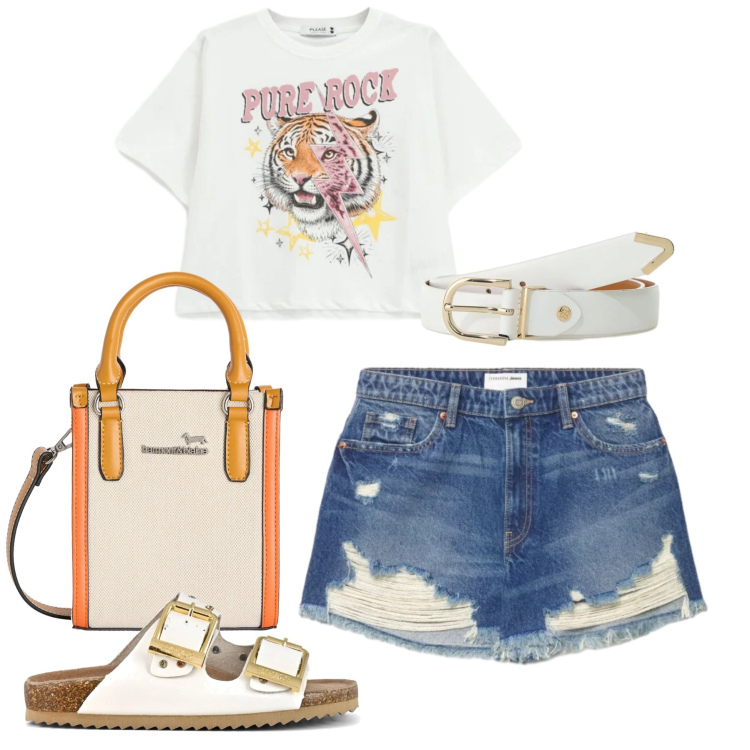 Outfit donna - Total look #2416257. Stile Casual chic per Tutti i giorni. Abbinamento con shorts, cinture, borse tote, t-shirt, sandali.