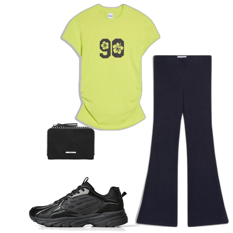 Outfit mujer - Casual look. Estilo Casual para Todos los días. Combinación con camiseta, pantalones, sneakers, monederos.