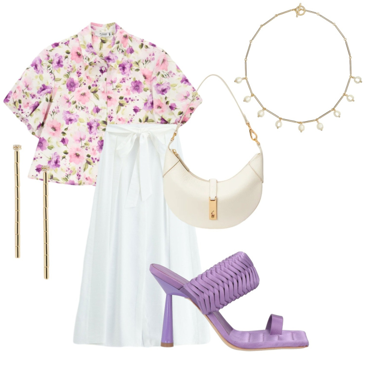 Outfit donna - Bridgerton 2.0. Stile Bon Ton per Serata fuori. Abbinamento con ciabatte, gonne lunghe, camicie a manica corta, borse a spalla, collane, orecchini.