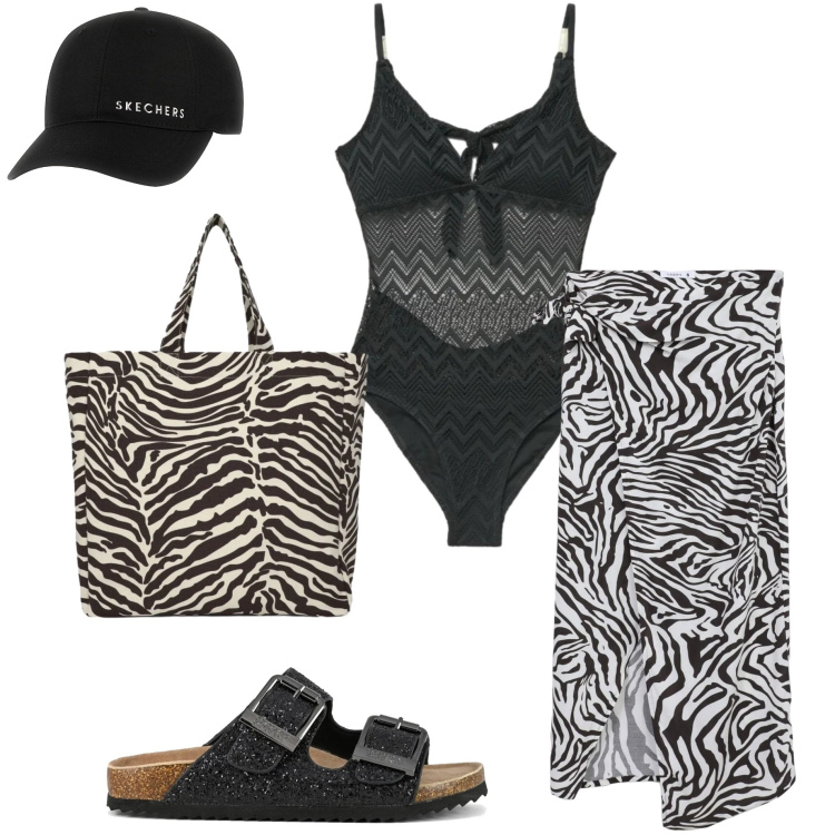Outfit donna - Terranova beach state. Stile Casual per Mare. Abbinamento con vestiti da spiaggia, shopping bag, costumi interi, cappelli, sandali.