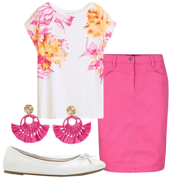 Outfit donna - Total look #2416279. Stile Basic per Ufficio. Abbinamento con gonne, t-shirt, ballerine, orecchini.