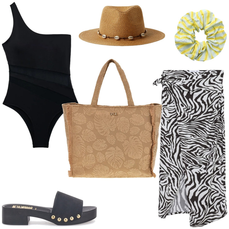 Outfit donna - Terranova, un outfit da mare. Stile Glamour per Mare. Abbinamento con vestiti da spiaggia, accessori per capelli, cappelli, costumi interi, shopping bag, ciabatte.