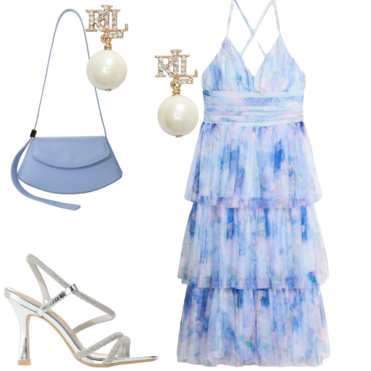 Outfit donna - Serata. Stile Romantica per Serata fuori. Abbinamento con vestiti midi/longuette, sandali col tacco, borse a spalla, orecchini.