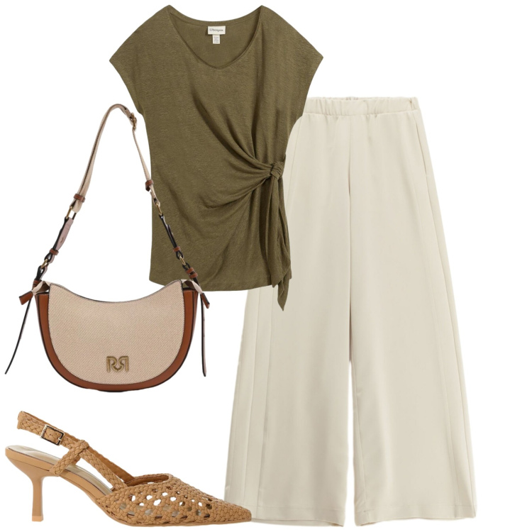 Outfit donna - Total look #2416313. Stile Casual chic per Tutti i giorni. Abbinamento con t-shirt, pantaloni a palazzo, décolleté, borse a tracolla.