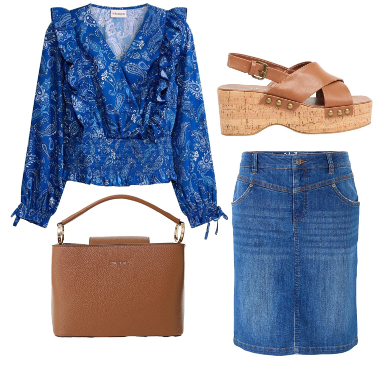 Outfit donna - Total look #2416340. Stile Basic per Tutti i giorni. Abbinamento con gonne, bluse, zeppe, borse a secchiello.