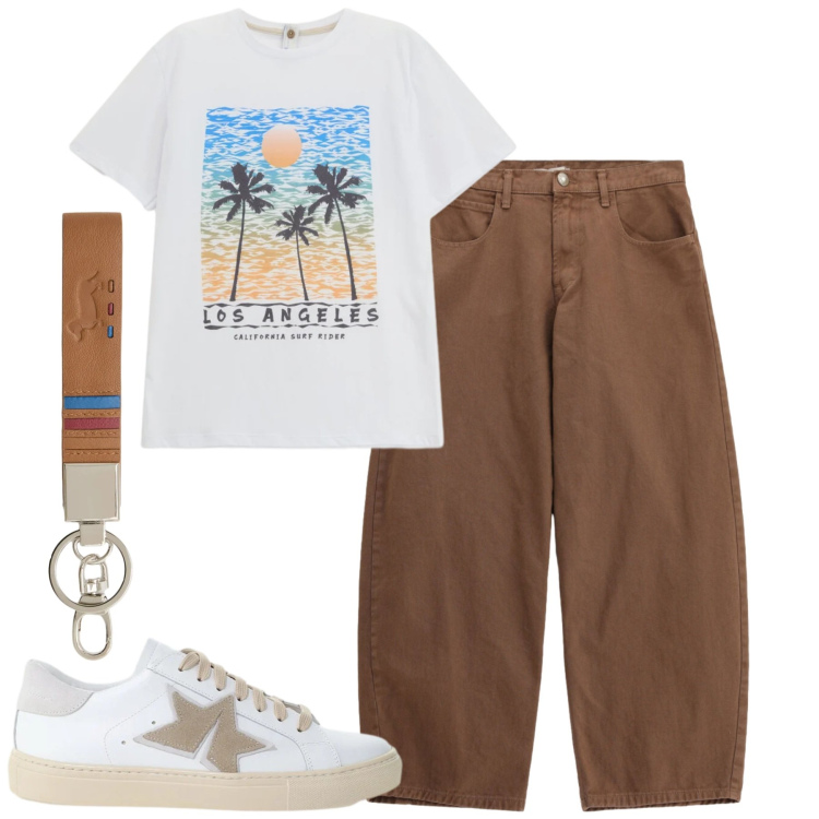 Outfit uomo - Total look #2416356. Stile Casual per Tutti i giorni. Abbinamento con t-shirt, sneakers, pantaloni, portachiavi.