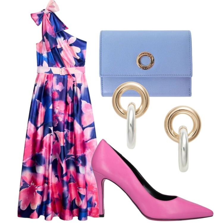 Outfit donna - Total look #2416360. Stile Romantica per Serata fuori. Abbinamento con décolleté, vestiti asimmetrici, portafogli, orecchini.