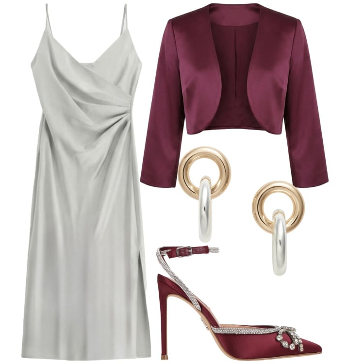 Outfit donna - Total look #2416363. Stile Chic per Cerimonia. Abbinamento con décolleté, bolero, vestiti midi/longuette, orecchini.