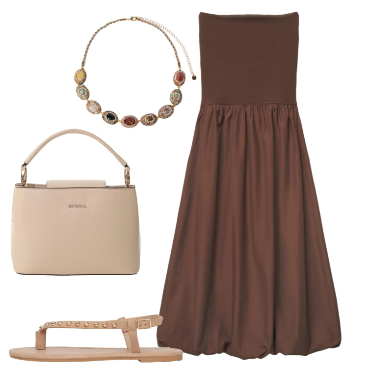 Outfit donna - Total look #2416364. Stile Minimal per Serata fuori. Abbinamento con vestiti midi/longuette, ciabatte, borse a secchiello, collane.