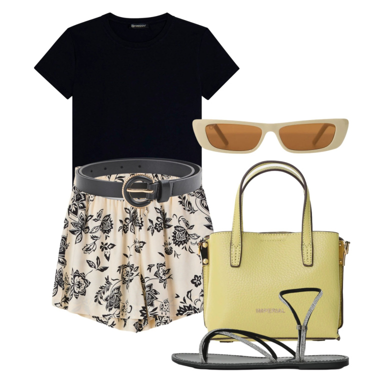 Outfit donna - Shorts chic. Stile Casual per Tutti i giorni. Abbinamento con shorts, sandali, cinture, occhiali da sole, borse a tracolla, t-shirt sportive.