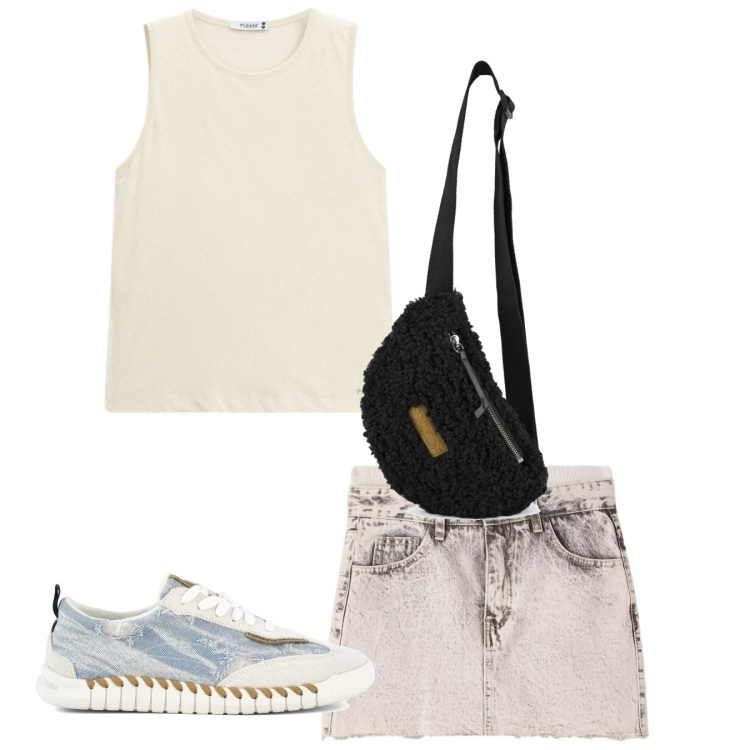 Outfit donna - Basic. Stile Basic per Tutti i giorni. Abbinamento con minigonne, top, marsupi, sneakers.