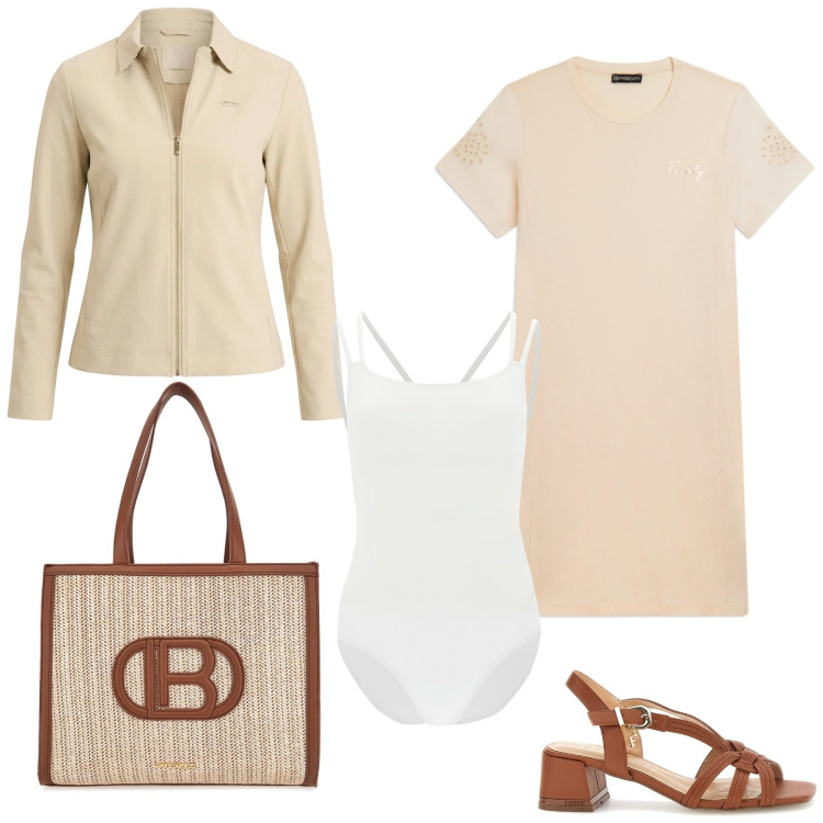 Outfit donna - Summer energy, Freddy!. Stile Casual per Tutti i giorni. Abbinamento con body, vestiti midi/longuette, felpe, borse a spalla, sandali in pelle.