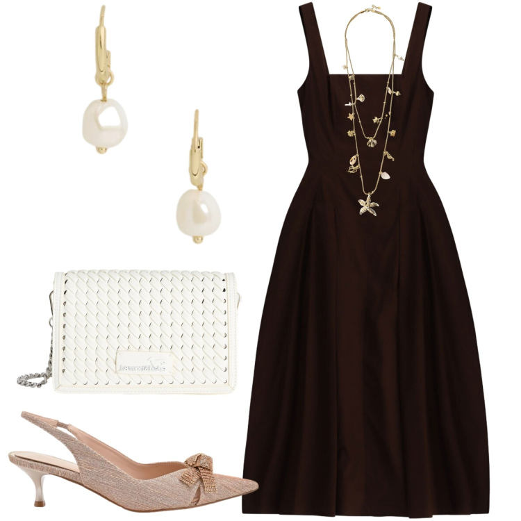 Outfit donna - Moro cerimonia. Stile Chic per Cerimonia. Abbinamento con décolleté, collane, vestiti midi/longuette, borse a tracolla, orecchini.