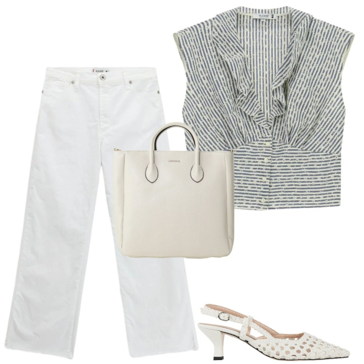 Outfit donna - Jians bianco a lavoro. Stile Chic per Ufficio. Abbinamento con décolleté, borse a tracolla, jeans, camicie.