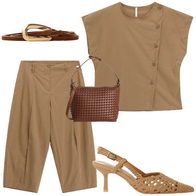 Outfit donna - Mi piace troppo questo completo. Stile Chic per Ufficio. Abbinamento con cinture, camicie a manica corta, pantaloni, décolleté, borse a spalla.